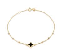 CARISSIMA Women's 9ct Yellow Gold 8.5mm Black Onyx Clover DC Ball Bracelet 18cm/7"- 19cm/7.5"