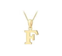 CARISSIMA Women's 9CT Yellow Gold 9.6mm X 16mm Plain 'F' Initial Pendant on 9CT Yellow Gold 25 Diamond Cut Adjustable Curb Chain 41CM/16'-46CM/18' Necklace