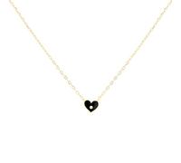 CARISSIMA Women's 9ct Yellow Gold Black Enamel 6.5mm x 7mm Heart With Diamonds Necklace 39cm/15.5" - 44.5cm/17.5"