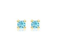 CARISSIMA Women's 9ct Yellow Gold Blue Topaz 4mm Cubic Zirconia December Birthstone Stud Earring