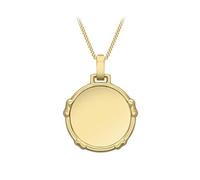 CARISSIMA Women's 9ct Yellow Gold Bow Edge Disc Pendant 24mm x 31.6mm on 9ct Yellow Gold Diamond Cut Curb Chain Necklace - 0.7mm - Length 46cm/18"