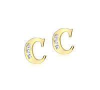 CARISSIMA Women's 9ct Yellow Gold Cubic Zirconia 'C' Initial Stud Earrings