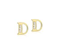 CARISSIMA Women's 9ct Yellow Gold Cubic Zirconia 'D' Initial Stud Earrings