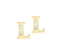 CARISSIMA Women's 9ct Yellow Gold Cubic Zirconia 'L' Initial Stud Earrings