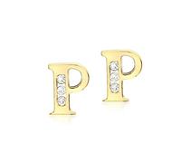 CARISSIMA Women's 9ct Yellow Gold Cubic Zirconia 'P' Initial Stud Earrings