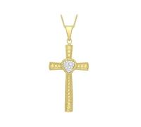 CARISSIMA Women's 9ct Yellow Gold Cubic Zirconia Patterned Cross Pendant on Curb Chain Necklace of 46cm/18