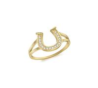 CARISSIMA Women's 9ct Yellow Gold CZ 11mm x 10.5mm Horseshoe Split-Shoulder Ring