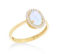 CARISSIMA Women's 9ct Yellow Gold CZ and Oval Synthetic Opal Halo Ring #O