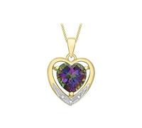 CARISSIMA Women's 9ct Yellow Gold Diamond and Mystic Topaz Heart Pendant on Curb Chain Necklace of 46cm/18