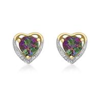 CARISSIMA Women's 9ct Yellow Gold Diamond and Mystic Topaz Heart Stud Earrings