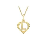 CARISSIMA Women's 9ct Yellow Gold Diamond Cut 'L' Initial Heart Pendant on Curb Chain - 46cm/18