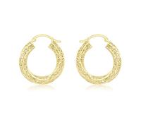 CARISSIMA Women's 9ct Yellow Gold Diamond Cut Woven Hexagonal Tube Creole Earrings