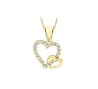 CARISSIMA Women's 9ct Yellow Gold Double Cubic Zirconia Heart Pendant on Curb Chain Necklace of 46cm/18