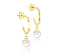 CARISSIMA Women's 9ct Yellow Gold Hanging 5.4mm Pearl Hoop Earrings