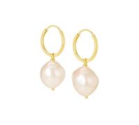 CARISSIMA Women's 9ct Yellow Gold Hoop With 11.5mm x 26mm Baroque Pearl Drop Earrings