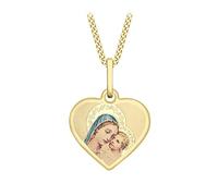 CARISSIMA Women's 9ct Yellow Gold Madonna and Child Heart Pendant on Curb Chain of 16inch (40.5cm)