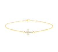 CARISSIMA Women's 9ct Yellow Gold Mini Cross 8.8mm x 6.5mm with 11 x 1mm Round White CZ Adjustable Bracelet 17.5cm/6.75"- 19cm/7.5"