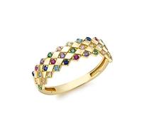 CARISSIMA Women's 9ct Yellow Gold Multi-Colour CZ 5mm Rhombus-Pattern Ring #J