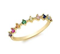CARISSIMA Women's 9ct Yellow Gold Multi-Colour CZ 9-Stone 3mm Half-Eternity Ring #J