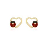 CARISSIMA Women's 9ct Yellow Gold Open-Heart and Ladybird Stud Earrings - 8.2mm x 6.9mm