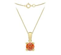 CARISSIMA Women's 9ct Yellow Gold Orange 5mm CZ January Birthstone Pendant on 9ct Yellow Gold 20 Diamond Cut Curb Chain 46cm/18'