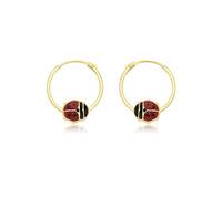 CARISSIMA Women's 9ct Yellow Gold Red Enamel Ladybird Hoop Earrings