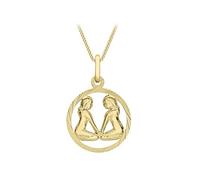 CARISSIMA Women's 9ct Yellow Gold Round Diamond Cut Zodiac Gemini Pendant on 9ct Yellow Gold 20 Diamond Cut Curb Chain 46cm/18"
