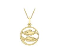 CARISSIMA Women's 9ct Yellow Gold Round Diamond Cut Zodiac Pisces Pendant on 9ct Yellow Gold 20 Diamond Cut Curb Chain 46cm/18"