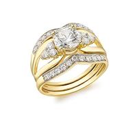 CARISSIMA Women's 9ct Yellow Gold White CZ 3-Band Ring Set #O