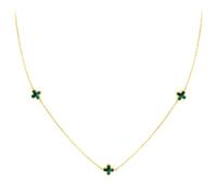 CARISSIMA Women's 9ct Yellow Gold With 3 x 6.5mm Malachite Petals Necklace 41-43cm/16-17