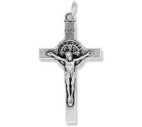 Caritas et Fides Bulk Pack of 5 - St Benedict Crucifix Large Cross for Rosary Making - 1 1/2" Silver Oxidized Crucifix Rosary Part for Saint Benedict Rosary or Rosary Making Supplies, Made in Italy