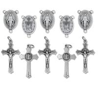 Caritas et Fides Italian Rosary Making Kit for 5 Rosaries - Catholic Rosary Cross and Center Sets with 1.5” St Benedict Crucifix and 1” Miraculous Medal Rosary Center Pack of 5 Bulk Rosary Parts