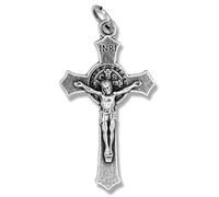 Caritas et Fides St Benedict Crucifix Cross for Rosary Making - 1.5 Inch Silver Oxidized Crucifix Rosary Part - 25 Count - Made in Italy