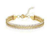 CARITATE Tennis Bracelets for Women Men: 7/8 inch Stainless Steel Cuban Link Bracelet - Silver/Gold Bracelets for Men Cubic Zirconia Bracelet Stack Non Tarnish - Dainty Wrist Jewelry for Women, 8+