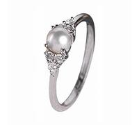 Caritierily Casual Rings for Men Women's Pearl Diamond Encrusted Ring Stylish Ring Engagement Ring (Silver, 10)