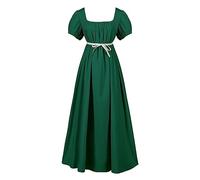 Caritierily Plus Size Big Girls Regency Dresses Ruffled Medieval Classical Puff Sleeve Empire Waist Dress Belt Gown Cute Dresses Girls (Green, 15-16 Years)