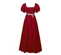 Caritierily Plus Size Big Girls Regency Dresses Ruffled Medieval Classical Puff Sleeve Empire Waist Dress Belt Gown Cute Dresses Girls (Red, 16-17 Years)