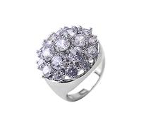 Caritierily Ring Chunky Women Diamond Round Super Sparkling Zirconia Ring Ladies Jewelry Engaged Ring (Silver, 7)