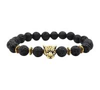 Caritierily Women's Buddha Head Lava Stone Leopard Print Stretch Bracelet - Turquoise