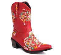 Carkuolary Women's Western Cowboy Work Boots with Embroidered Fashion Retro Classic Short Rider Boots for Women Girls Ladies Red Size 5