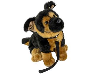 Carl Dick German Shepherd Dog sitting with lead 10 inches, 25cm, Plush Toy, Soft Toy 3498