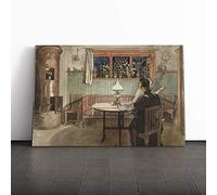 Carl Larsson When The Children Have Gone to Bed Canvas Print | Gallery Wrapped 30mm Frame Wall Art | 20x14 inches | Ready to Hang | Modern People Picture | Living Room Bedroom Lounge Office