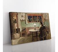 Carl Larsson When the Children Have Gone to Bed Classic Painting Canvas Wall Art Print Ready to Hang, Framed Picture for Living Room Bedroom Home Office Décor, 50x35 cm (20x14 Inch)
