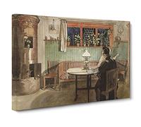 Carl Larsson When the Children Have Gone to Bed Classic Painting Canvas Wall Art Print Ready to Hang, Framed Picture for Living Room Bedroom Home Office Décor, 20x14 Inch (50x35 cm)