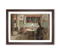 Carl Larsson When The Children Have Gone to Bed Framed Print | A2 Walnut Framed Wall Art | Ready to Hang | Modern Nature Picture | Living Room Bedroom Lounge Office