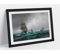 Carl Locher Quiet evening in the North Sea with the frigate Jylland (1876) Framed Wall Art Print Picture - A4 - Black Frame