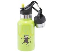Carl Oscar Double-Walled Thermos Bottle for Children - Vacuum Flask Keeps Drinks Warm for 10 Hours, Cold for 24 Hours. 0,3 Liter in Comes with 2 Lids, and Straw. With Monkey in Green
