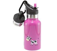 Carl Oscar Double-Walled Thermos Bottle for Children - Vacuum Flask Keeps Drinks Warm for 10 Hours, Cold for 24 Hours. 0,3 Liter in Comes with 2 Lids, and Straw. With Cow in Pink