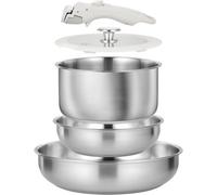 Carl Schmidt Sohn Cs 7 Piece Stainless Steel Cookware Set, Stainless Steel Pots And Pan Set With Detachable Handle 2Qt Compact Set