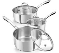 Carl Schmidt Sohn Cs Koch Systeme 6-Pc Tri-Ply Stainless Steel Saucepan Set 0.95L 1.9L 2.8L Induction Pots With Glass Lids, Dishwasher Oven Safe